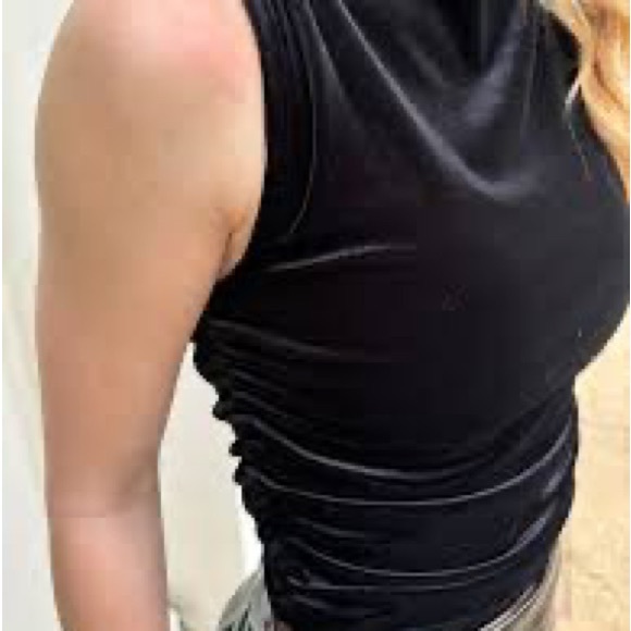 WOMENS BLACK RUCHED VELOUR MOCK NECK TANK TOP BY A NEW DAY! - Picture 5 of 10
